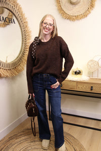 Pull Noémie – Épaule Nouée Chocolat à Pois