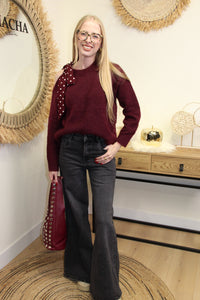 Pull Noémie – Épaule Nouée Bordeaux à Pois