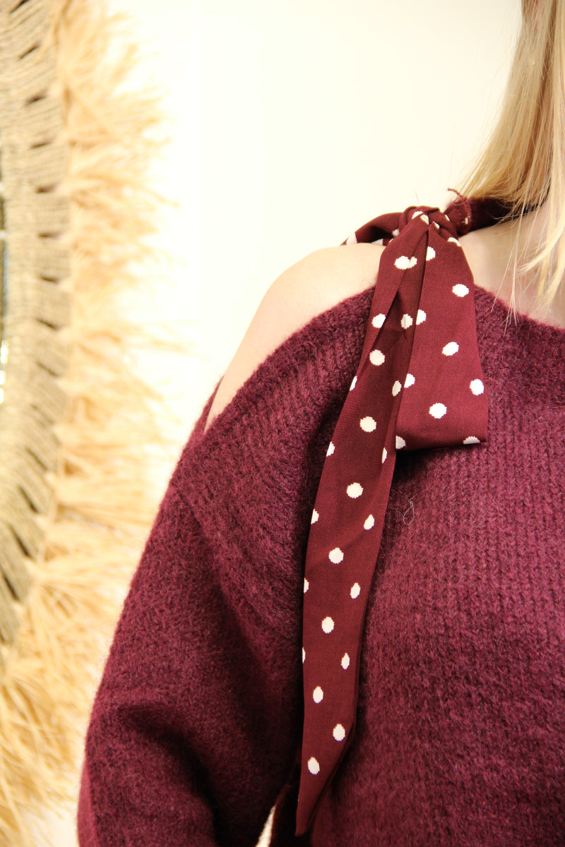 Pull Noémie – Épaule Nouée Bordeaux à Pois
