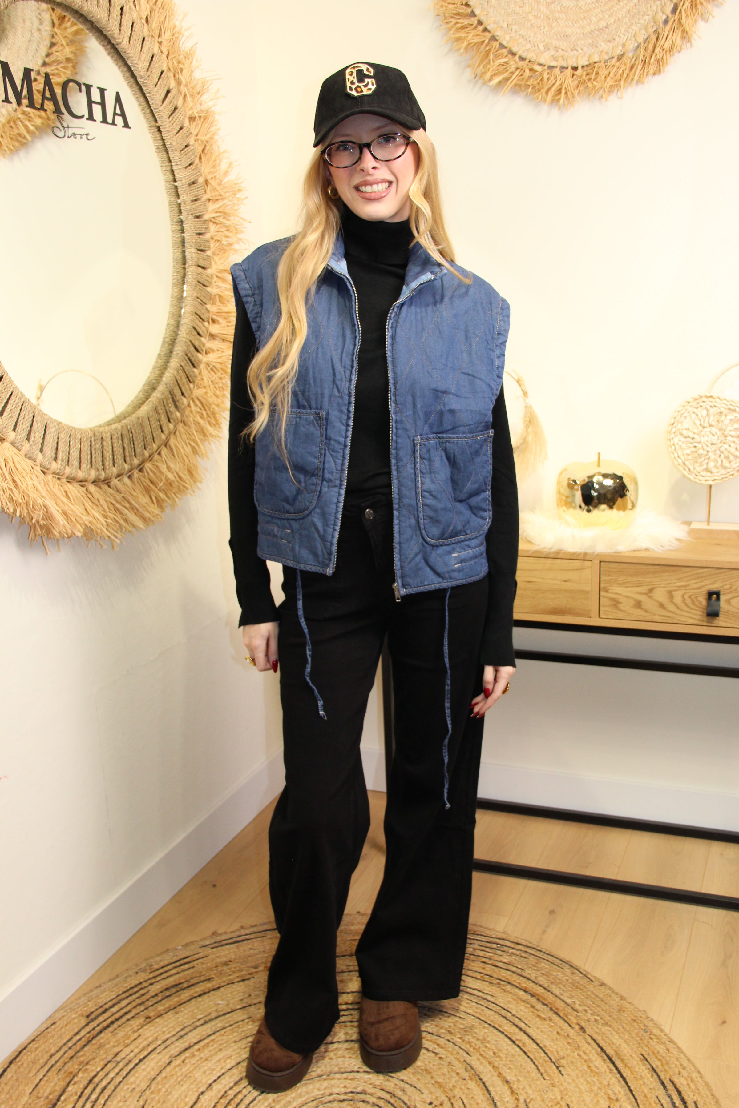 Celia – Gilet Matelassé Denim