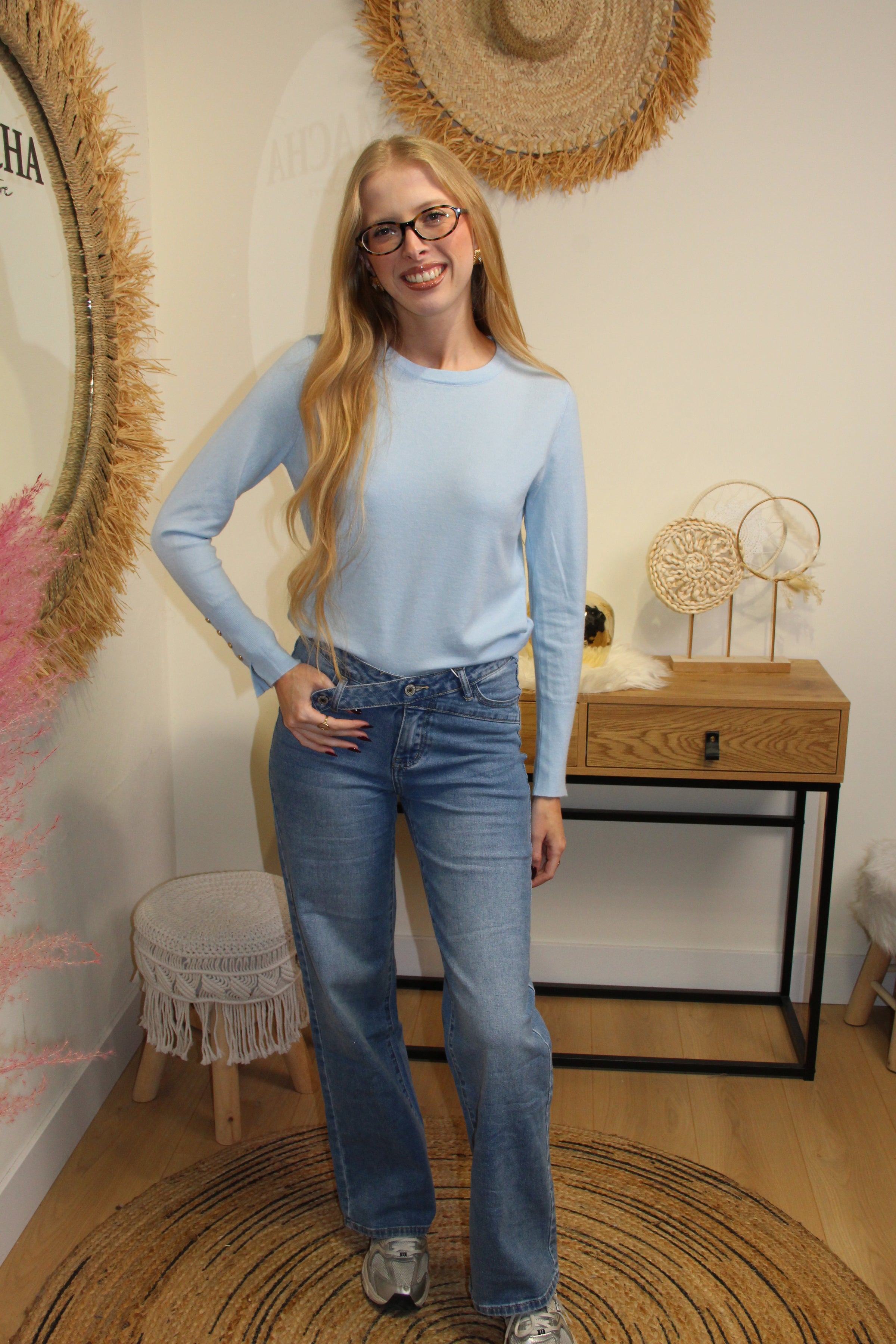 Pull Livia – Bleu Ciel Boutonné