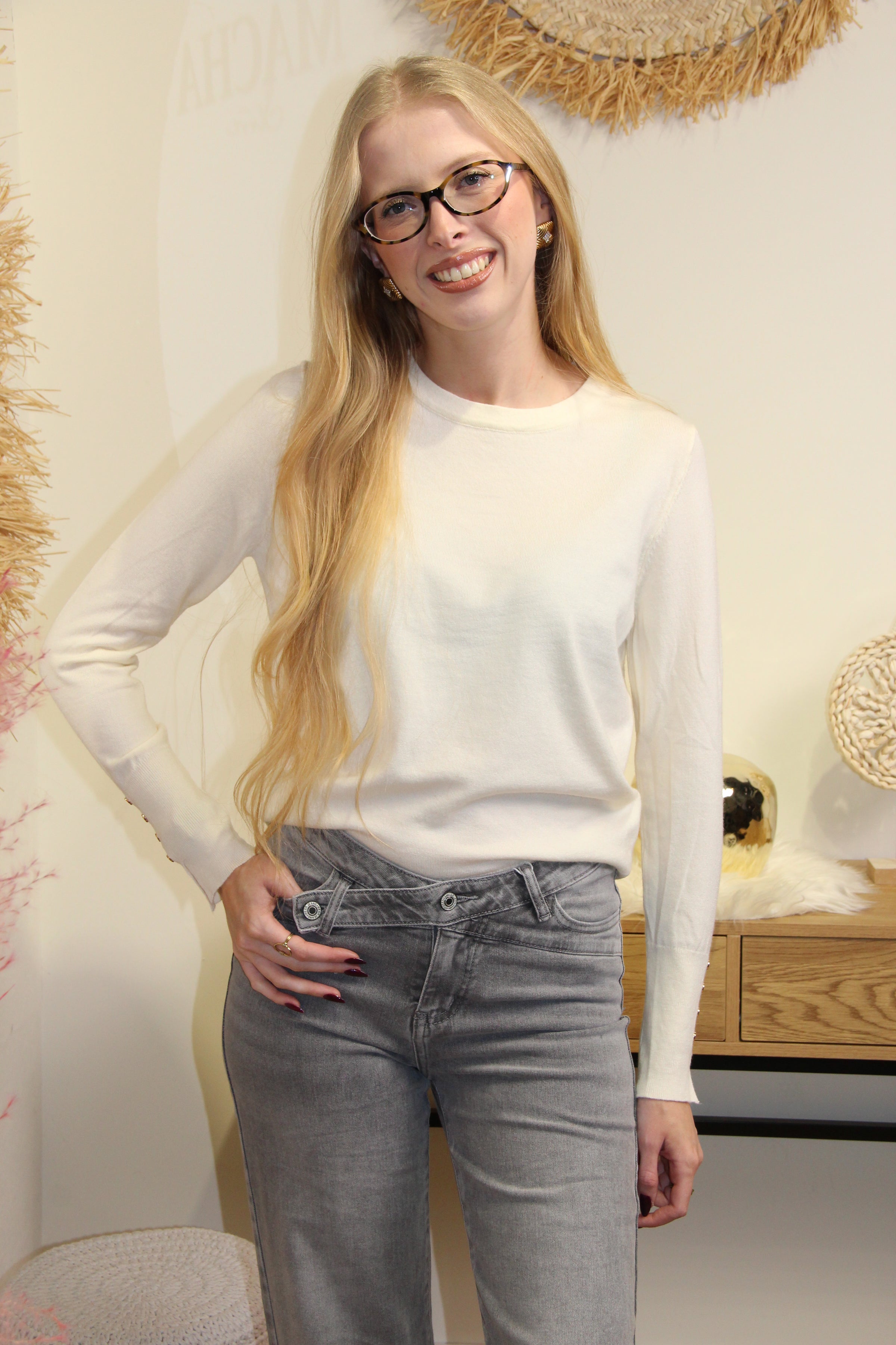 Pull Livia – Écru Boutonné