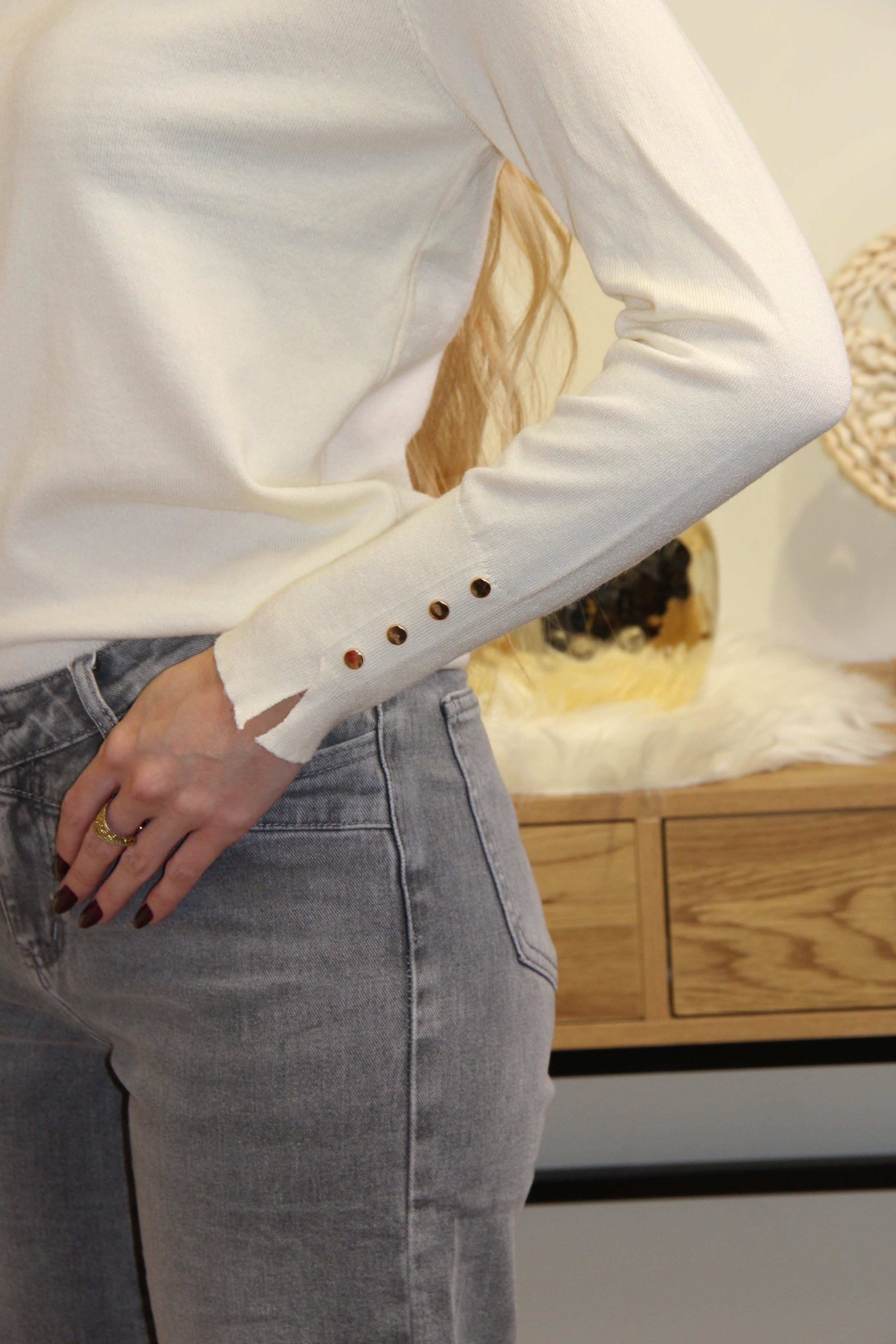 Pull Livia – Écru Boutonné