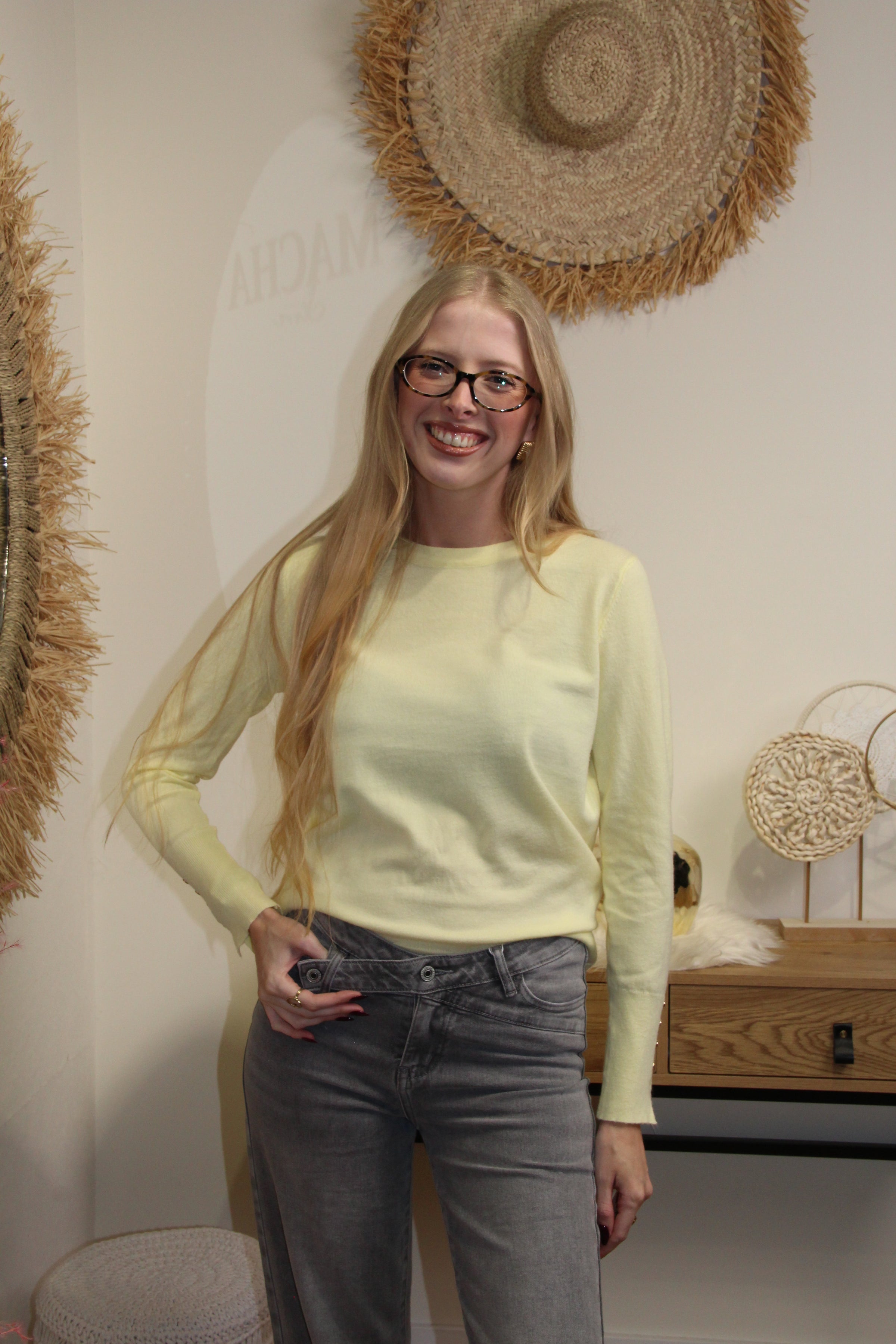 Pull Livia – Jaune Pastel Boutonné